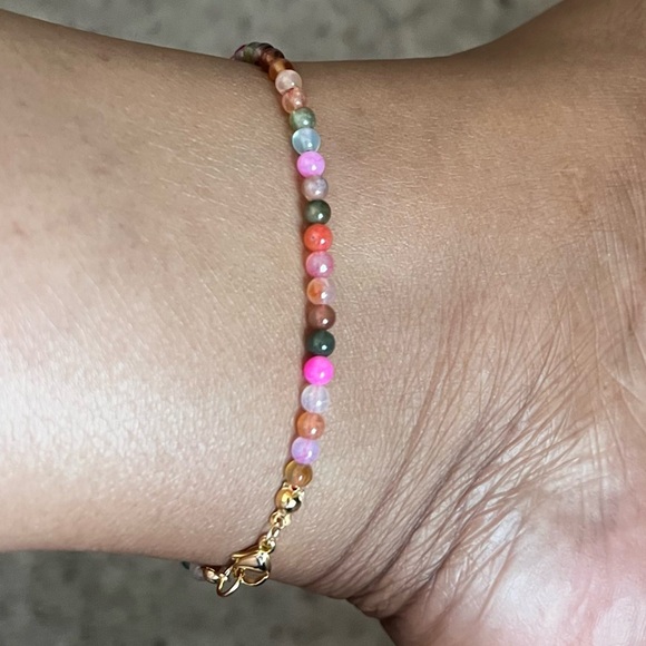 Rainbow Agate Stone Bead Ankle Bracelet - Picture 2 of 4